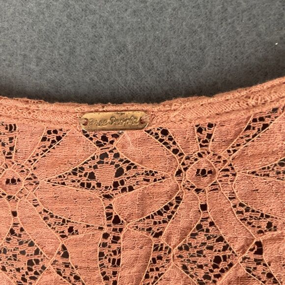 Free People Lilah Lace Ruched Top Blouse With Lace Up Cuffs, Medium - Picture 4 of 7